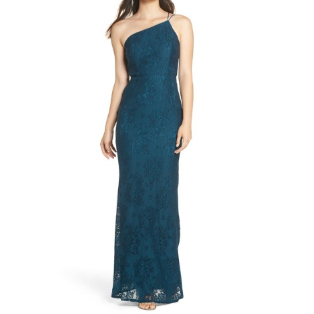 Adrianna Papell One-Shoulder Lace Gown